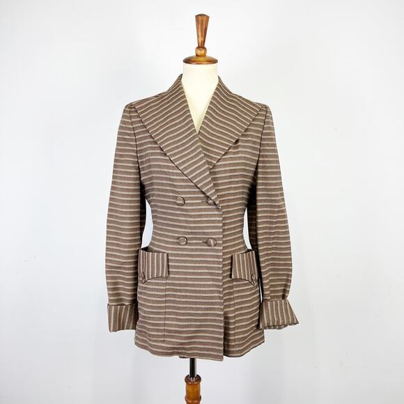 Vintage 50s 60s Brown striped blazer Bobby Jean Chicago long jacket Size XS - Picture 1 of 9